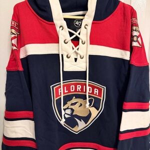 47 Brand Florida Panthers Lace-Up Hoodie Jersey - Red, Navy, Cream